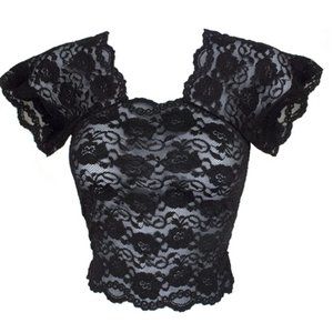 Black Lace Cami/Top with Short Sleeves Large
